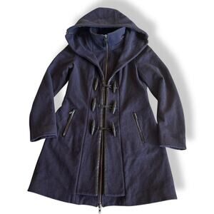 Mackage Wool Cashmere Jacket Coat navy blue gorgeous EUC hood hooded toggles M